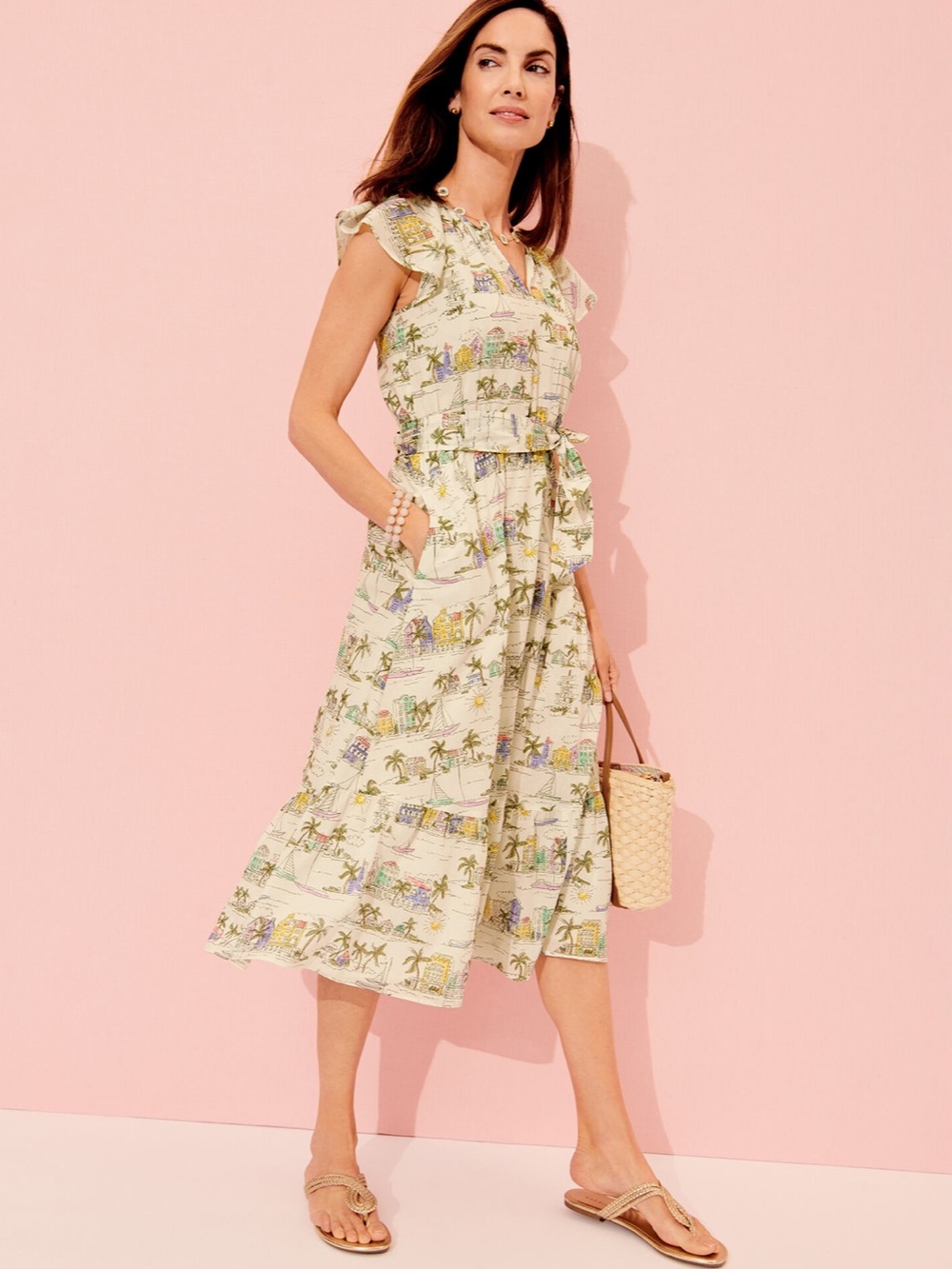 NWT Talbots Ruffle Fit & Flare Dress- SCENIC CURAÇAO Size 6P - Picture 3 of 9